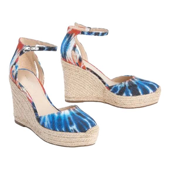Marc Fisher Teelan Canvas Tie Dye SHOES 9W Ankle Strap Espadrille Wedge SANDALS - Picture 7 of 7